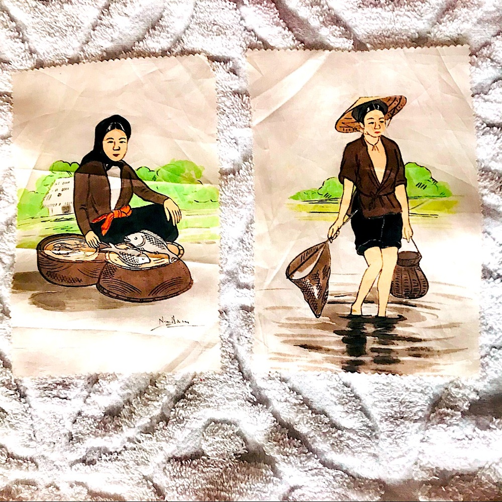 Vietnamese silk print women portraits 10” x 6.5”